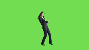 4k穿西服的女生运动跳舞动作绿幕抠像视频26秒视频