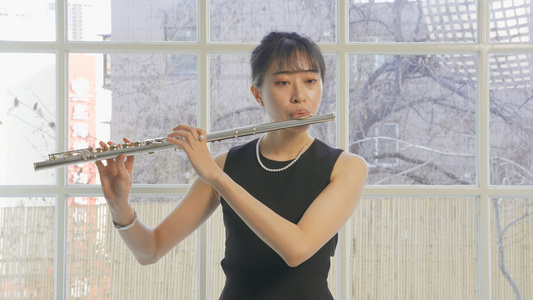 4K女性乐手演奏长笛（含声音）视频