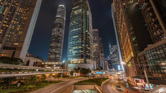 8k香港中环CBD夜景车流延时视频