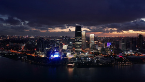 航拍上海滨江两岸城市CBD建筑群夜景24秒视频