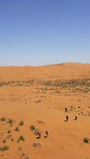 航拍在沙漠中徒步旅行的人生命力21秒视频