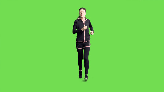 4k穿运动的女生跑步慢跑锻炼绿幕抠像视频视频
