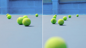 网球场内滚动的网球6秒视频