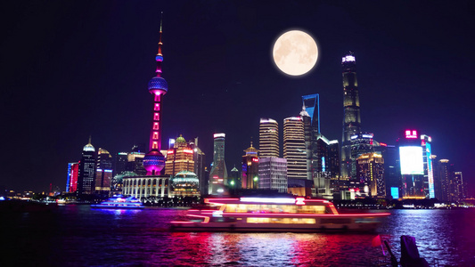 4K中秋团圆唯美月上海亮城市实拍合成视频素材视频