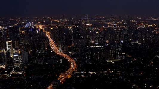 上海城市天际线夜景航拍视频