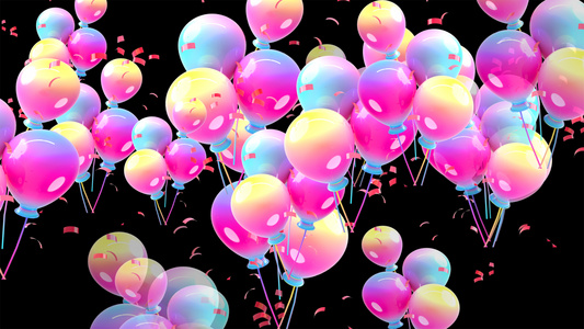 彩色气球漂浮上升元素带透明通道视频