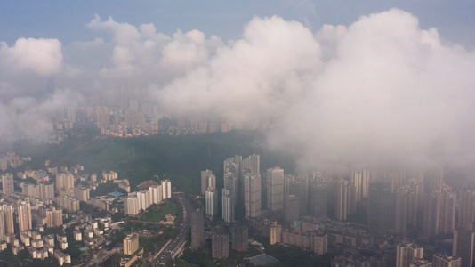 雨后迷雾重庆江北区渝北区云上航拍素材视频