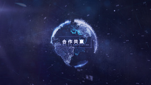蓝色粒子地球网络片头标题展示35秒视频