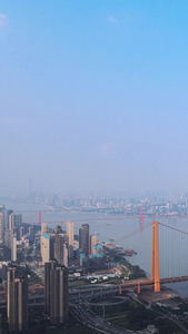 航拍风光城市长江武汉段蓝天白云江景桥梁城市建设素材城市天际线视频