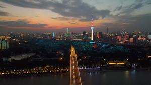 航拍江城夜景风光和龟山电视塔54秒视频