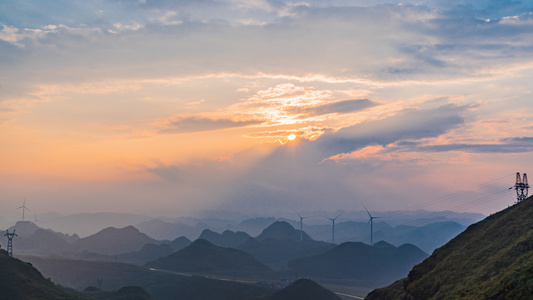 延时山峰夕阳日落视频