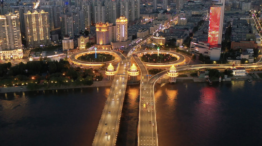哈尔滨松花江公路大桥夜景航拍4K视频视频