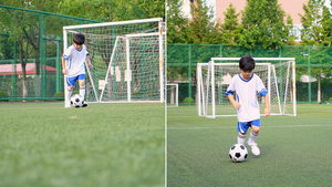小男孩足球场踢球11秒视频