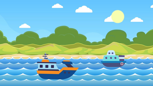 卡通大海小船航行背景视频