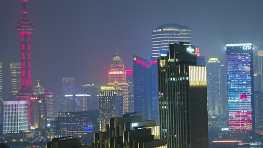 上海陆家嘴夜景航拍视频
