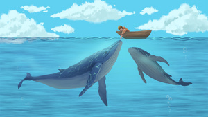 海洋男孩和鲸鱼卡通背景动画30秒视频