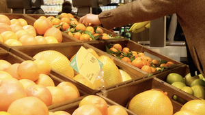 商超水果货架挑选橘子橙子31秒视频