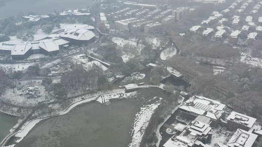 航拍武汉东湖雪景4K视频视频
