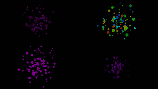 一组圆环环绕扩散粒子花瓣动画视频