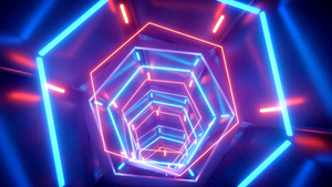 霓虹灯光隧道穿梭迷幻三维场景循环动画66秒视频