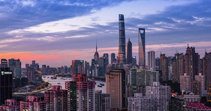 上海滨江两岸城市CBD建筑群夜景延时14秒视频