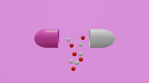 粉色和白色胶囊内含短暂释放的药物11秒视频