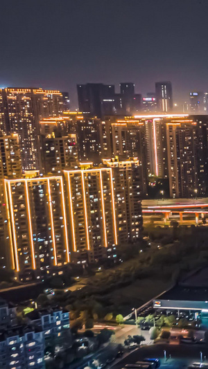 航拍震撼大范围移动延时杭州天际线城市夜景智慧之门大厦立交枢纽城市风光11秒视频