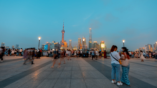 8K上海外滩人流大范围延时视频