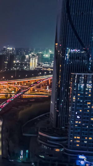 航拍震撼大范围移动延时杭州天际线城市夜景智慧之门大厦立交枢纽城市风光11秒视频