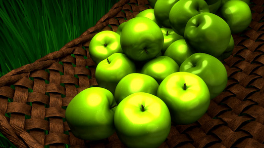 新鲜苹果在竹桶上滚落视频