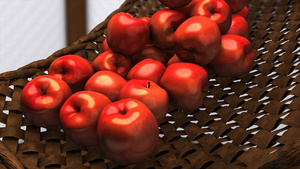 新鲜苹果在竹桶上滚落8秒视频