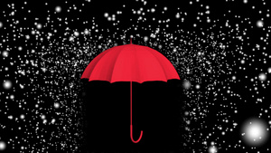 红伞在黑白背景的雨滴下动画15秒视频