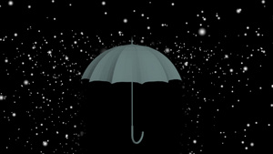 黑色和白色背景下雨滴下的灰色雨伞动画15秒视频