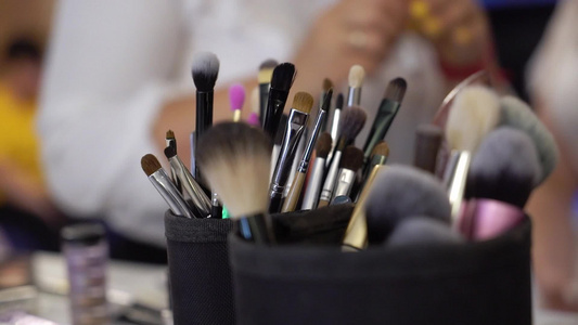 为化妆艺术家准备的化妆刷子专业套件视频