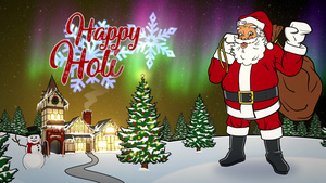 圣诞快乐节日动画卡牌夜里圣塔在北极挥舞31秒视频