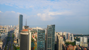 4K航拍沿海经济发展的高楼大厦94秒视频