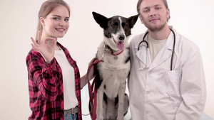 检查完后在兽医和狗狗合照7秒视频