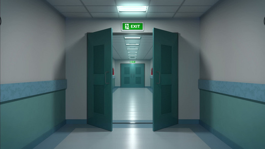 医院走廊开门环动动画视频