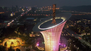 航拍武汉未来科技城马蹄莲夜景17秒视频
