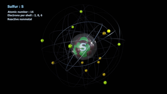 在无限轨道旋转时有16个电子的微硫原子视频
