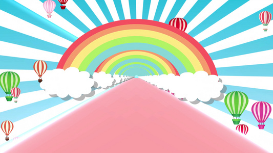 4K卡通彩虹热气球背景视频视频