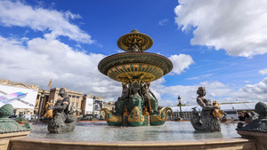 法国巴黎协和广场著名海神喷泉延时视频22秒视频