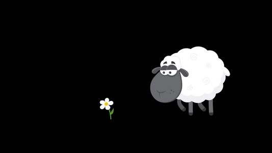 甜美的黑羊吃花的卡通人物视频