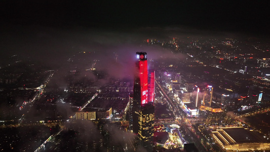 广东省东莞市平流雾夜景航拍视频