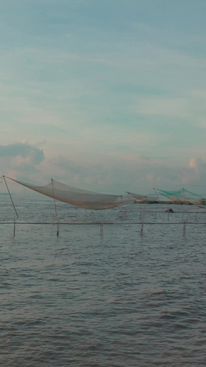 渔船晒鱼网空境场景在户外28秒视频