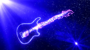 以缓慢漂浮的微粒在空间用发光电吉他周围环绕着光反射20秒视频