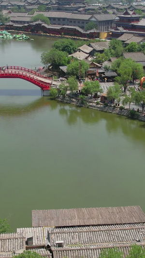 航拍5A开封清明上河园景区虹桥东京码头区域视频建筑艺术67秒视频