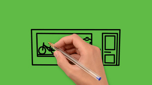 在绿色背景上绘制蓝色和黑色组合的循环店艺术Green10秒视频