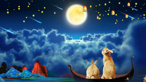 卡通星空月亮夜景中国风背景10秒视频
