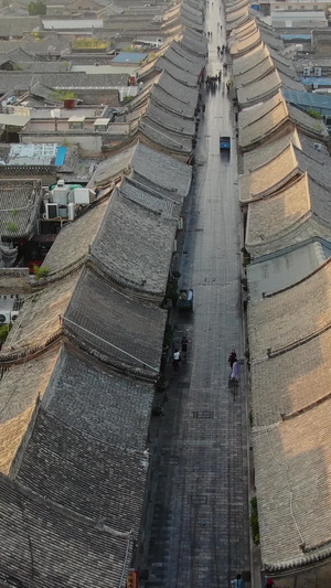 航拍清晨平遥古城南大街街景视频旅游景区48秒视频